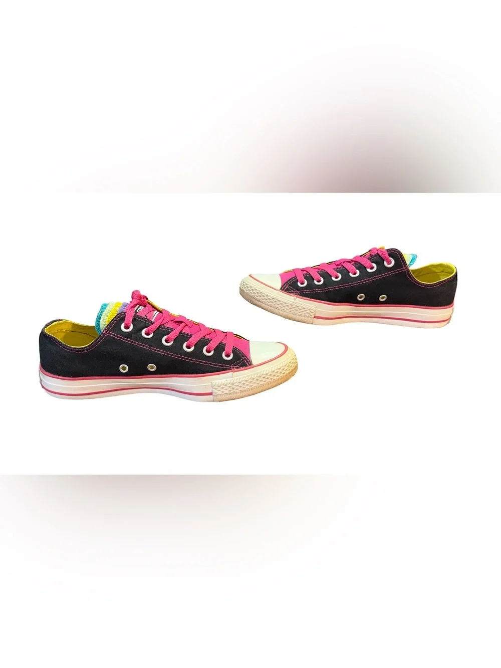 Converse Low Top Multi Layer Rainbow Tongue Canvas Sneakers Women’s Size 9